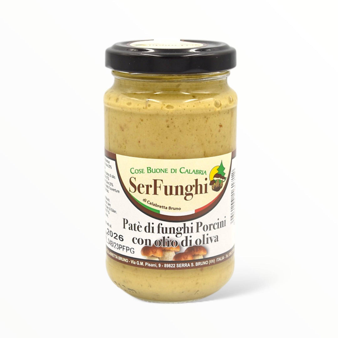 Jar of Serfunghi Patè di Funghi Porcini, a natural mushroom cream ideal for gourmet dishes, appetizers, and refined side dishes.